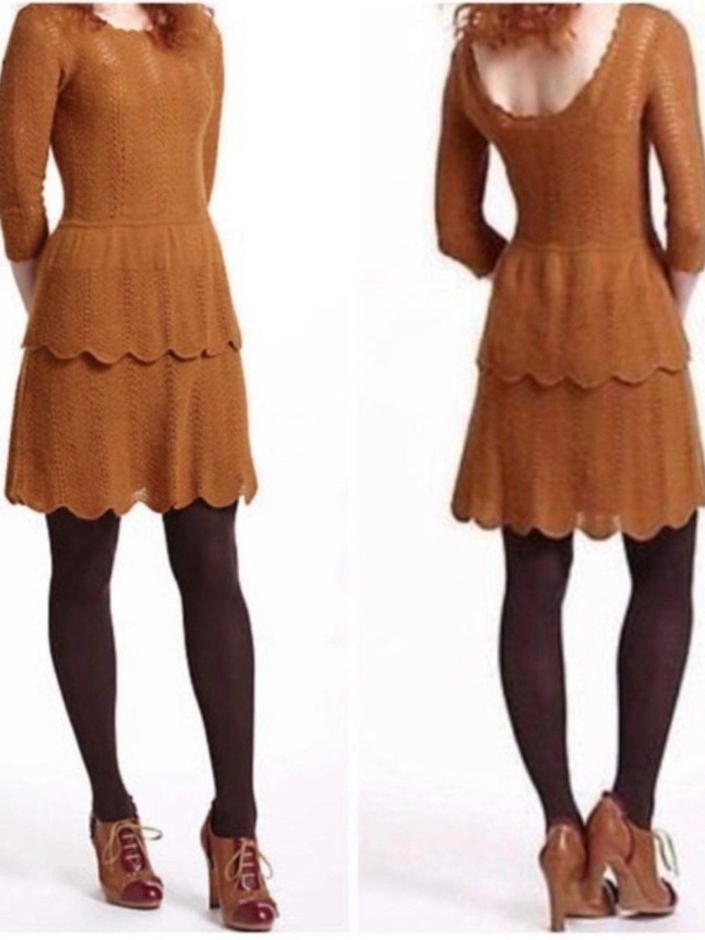 Anthropologie Knitted and Knotted Women’s Gold Tiered Sweater Dress Size XS